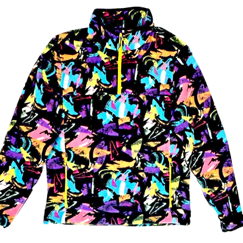 Chubbies Mens Large Fleece Quarter Zip Pullover Abstract Neon Geometric Print